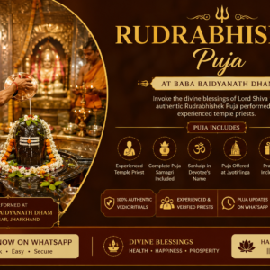 Rudrabhishek Puja at Baba Baidyanath Dham performed by experienced temple priests in Deoghar, Jharkhand.