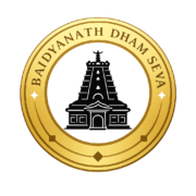 Baidyanath Dham Seva official logo featuring the Baba Baidyanath Temple emblem in a golden circular seal